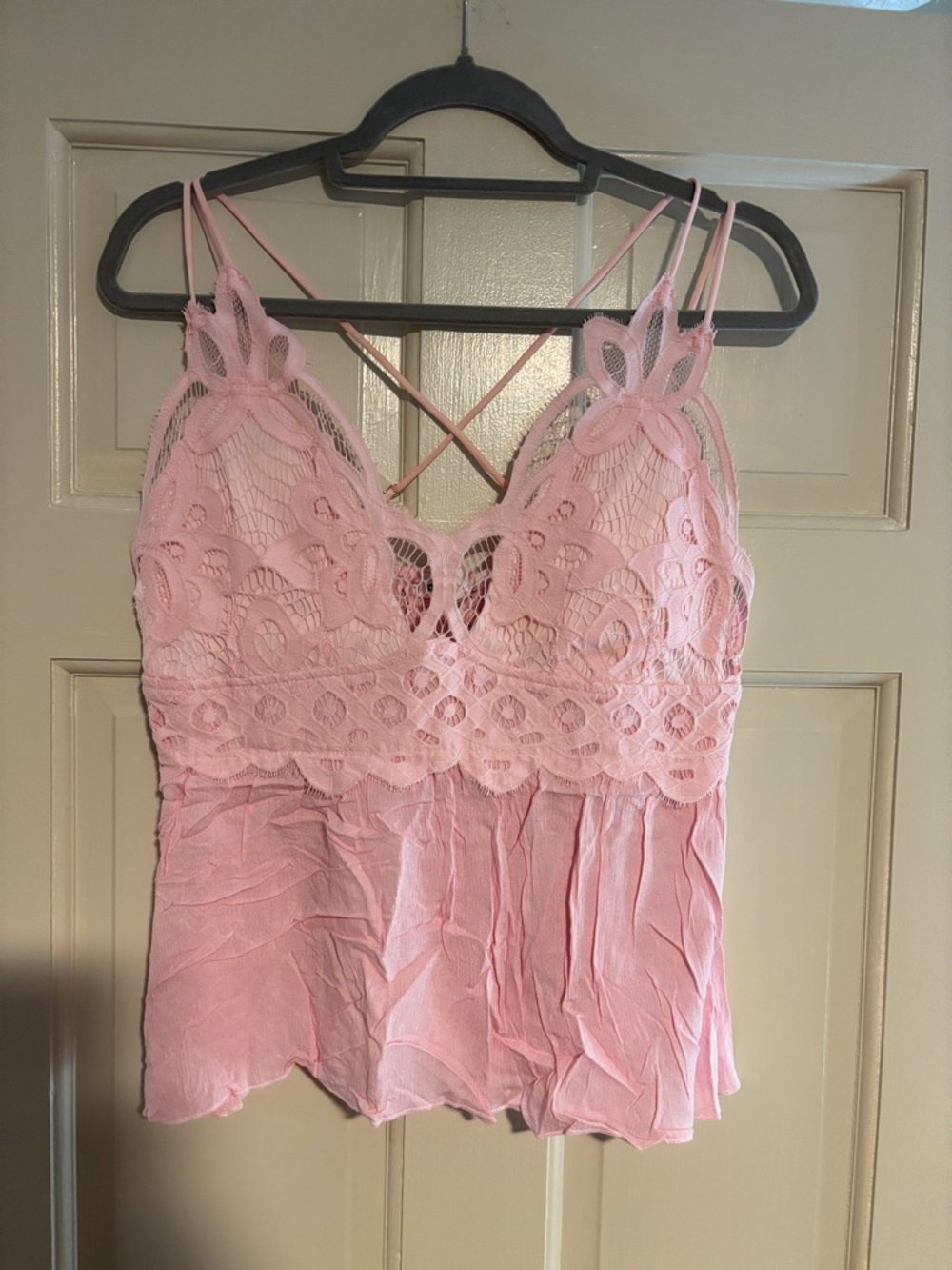 Charlotte Russe Pink Lace Tank with Floral Cutouts